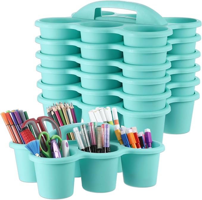 gisgfim 6 Pack Classroom Caddy Organizer with Handle, 6 Compartments, Blue | Stackable Plastic Table Caddies, 12x9x3.5 In, caddy Organizer for School Supplies, Crayons, Pencils, Crafts and Drink Cups by gisgfim