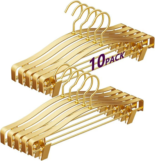 Wide Thickened Pants Hangers, Upgraded 2-in-1 Design Skirt Hangers, 10Pack | Non-Slip, Heavy Duty Shorts Hangers with 2 Adjustable Metal Clips for Pants, Skirt, Trousers, Jeans, Clothes by WSJYKN