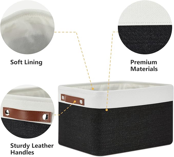 DULLEMELO Canvas Storage Bin with Handles, Fabric Bins for Shelves, Bedroom, Office,Nursery,Fabric Storage Baskets for Toys, Clothes,Gift(3-Pack Medium-15 inch X 11 inch X 9.5 inch , White&Black) - Image 2