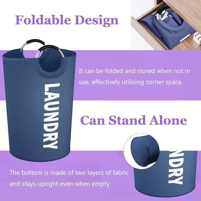 125L Collapsible Laundry Basket with Handles, Extra-large Laundry Hamper for Bedroom, Freestanding Dirty Clothes Basket, Sturdy Laundry Bin for Living Room, Camping, Navy Blue - Image 9