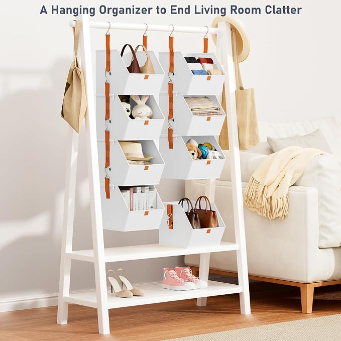 DIMJ Hanging Closet Organizer - 4 Tier Collapsible Hanging Shelves with Hooks Zipper, Fabric Clothes Organizer, Space-Saving Storage Bin Basket for RV, Bedroom, Laundry Organization - Image 5
