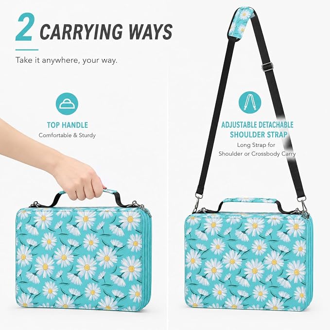 168-Slot Marker Organizer Bag, 3-Layer Case with Strap | 168-slot 3-layer marker bag in twill Oxford fabric with handle, detachable strap, smooth zipper for studio and outdoor use. - Image 4
