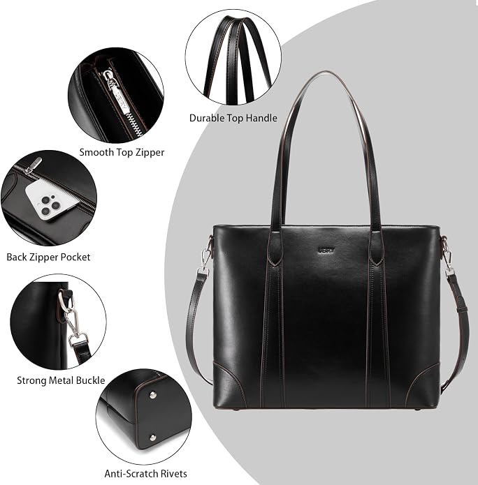 Genuine Leather Tote Bag for Women, Large Tote Purses with Zipper | Large capacity and multiple pockets, Quality leather with adjustable strap, Vintage design for work or travel - Image 5