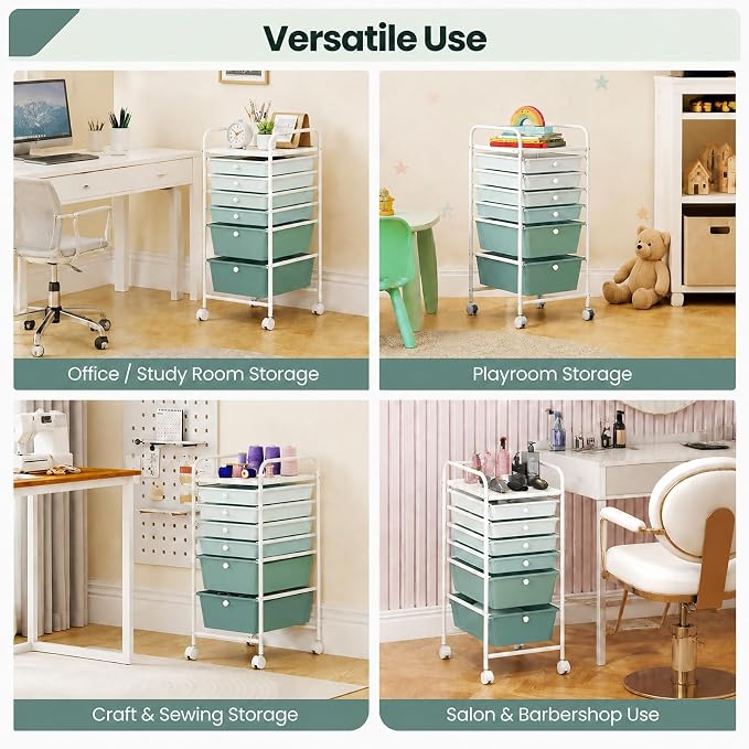 GOFLAME 6-Drawer Rolling Storage Cart, Multifunctional Art Craft Organizer Cart, Mobile Utility Storage Cart with Removable Drawers & Lockable Wheels, Craft Cart for Home Office, Green Gradient - Image 7