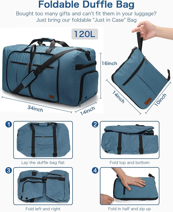 120L Foldable Waterproof Travel Duffel Bag for Men and Women with Shoe Compartment (Light Blue, EXTRA LARGE, 120L) - Image 2