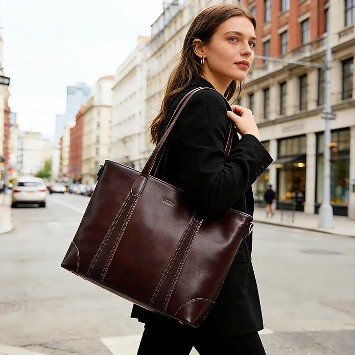 Genuine Leather Tote Bag for Women, Large Tote Purses with Zipper | Large capacity and multiple pockets, Quality leather with adjustable strap, Vintage design for work or travel - Image 2