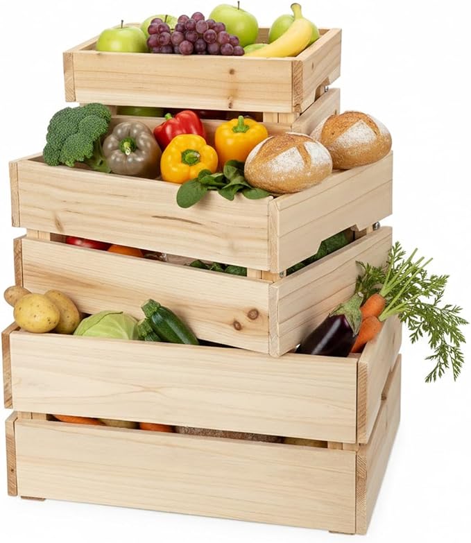 Oairse Set of 3 Rustic Wooden Storage Crates - Vintage Wood Storage Boxes with Handle for Home Organization Wooden Container Boxes Wood Baskets for Display Kitchen Pantry Cabinet, Shelf, Counter - Image 7