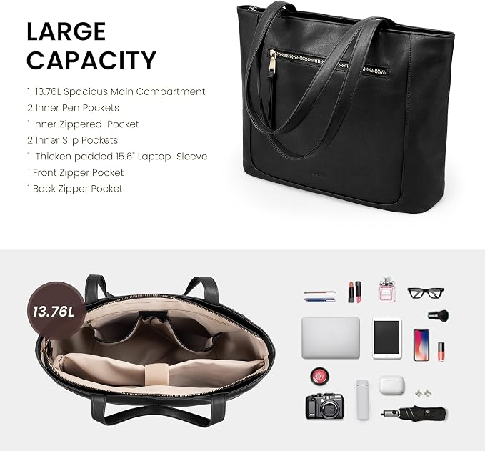 befen Genuine Leather Tote Bag for Women, Large Work Tote Bag with Zipper Leather Purse and Handbags with 15.6" Compartment - Image 4