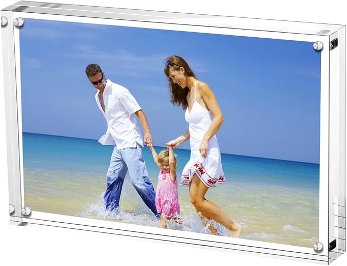AMEITECH Acrylic Photo Frames,3.5x5'' Double Sided Magnetic Picture Frame, Desktop Frameless Postcard Display (5 Pack) | Double Sided Floating Magnetic Frames, Free Standing Desktop Display for Postcards, Pictures and Artworks by AMEITECH