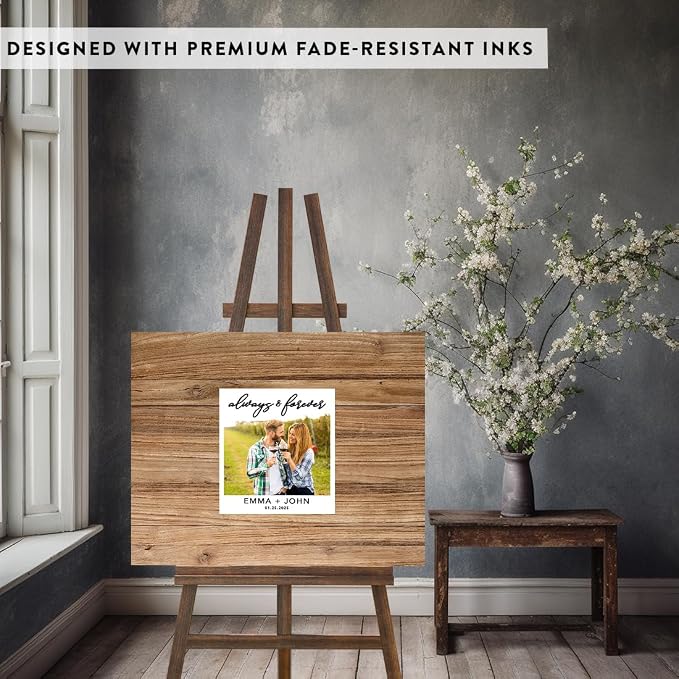 Andaz Press Custom Large Canvas Wedding Guest Book Alternative, 16 x 20 Inches, Always & Forever Rustic Wood Photo Horizontal Personalized Sign Our Canvas Guest Book Signs for Wedding Rustic Theme - Image 3