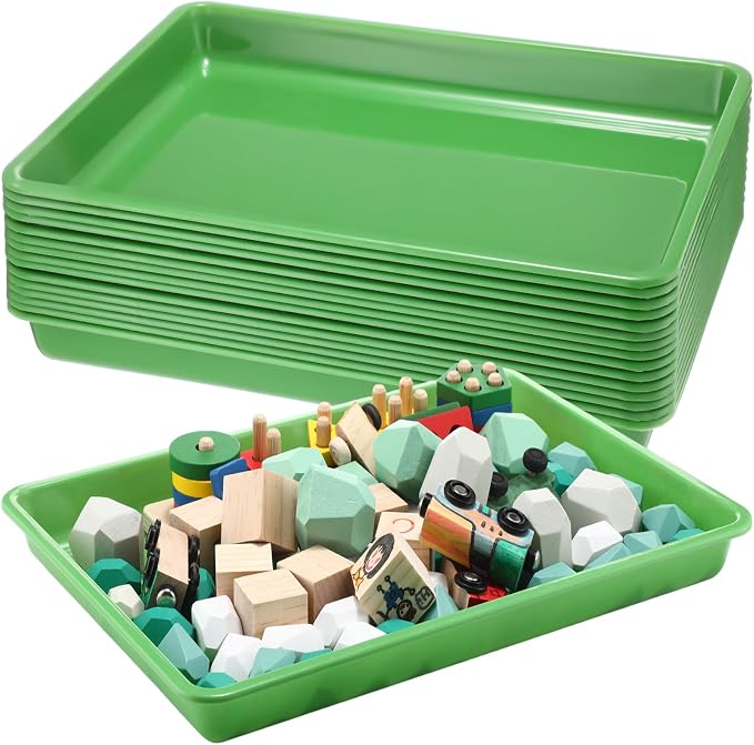 Maitys 15 Pack Plastic Art Trays 12 x 16 Inch Activity Crafts Trays Sensory Tray DIY Projects, Painting, Beads, Jewelry Office Home Organizer Arts and Crafts Supplies(Green) by Maitys
