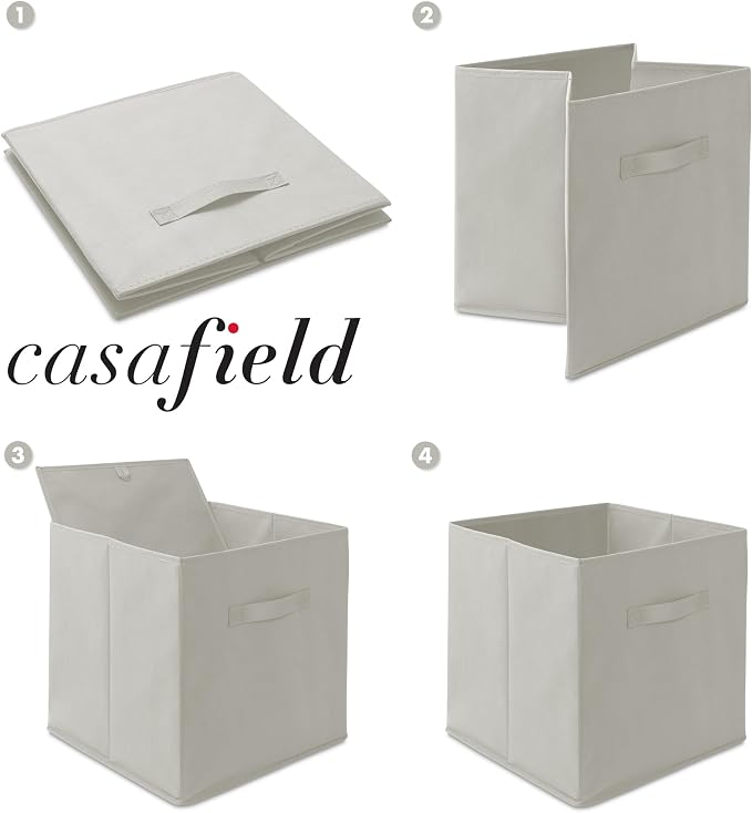 Casafield Set of 12 Collapsible Fabric Cube Storage Bins, Light Gray - 13" Foldable Cloth Baskets for Shelves, Cubby Organizers & More - Image 6