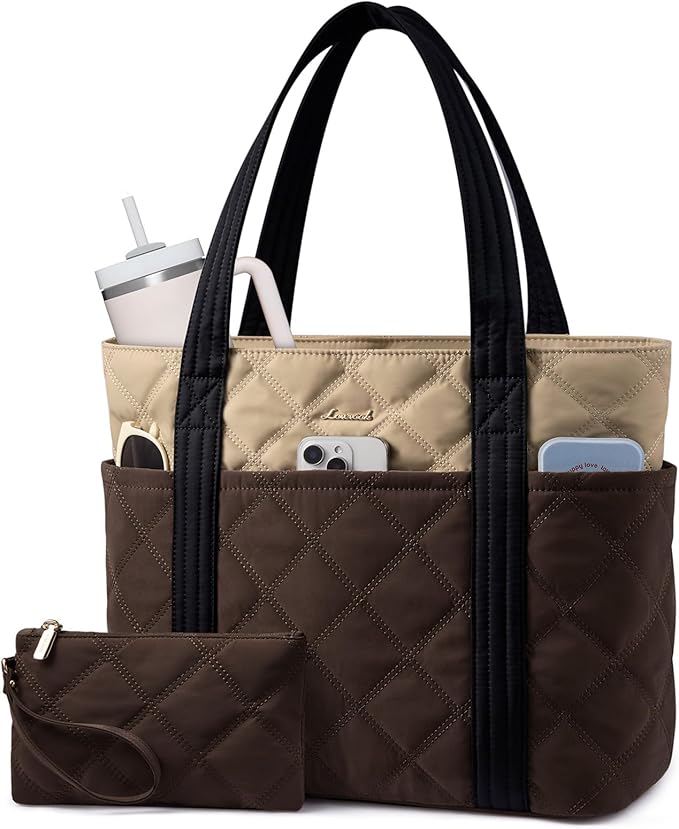 LOVEVOOK Puffer Tote Bag for Women, Puffy Work Handbag with Cup Holder, Travel Carry On Bag with Zipper for Teacher Nurse Gym by LOVEVOOK