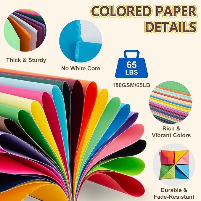 Tkoofn 500 Sheets 8.5" x 11" Colored Cardstock for Kids Card Making DIY | 20 Assorted Colors,180GSM/65LB,Heavyweight Construction CardStock Printer Paper for School Supplies,Party Decorations - Image 3