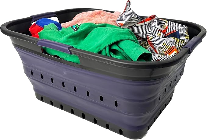 SAMMART 42 (11 Gallons) Collapsible Plastic Laundry Basket, Foldable Pop Up Storage Container/Organizer, Space Saving Hamper, Portable Bin for Dorm Room Bathroom (1, Black/Dark Purple) by SAMMART