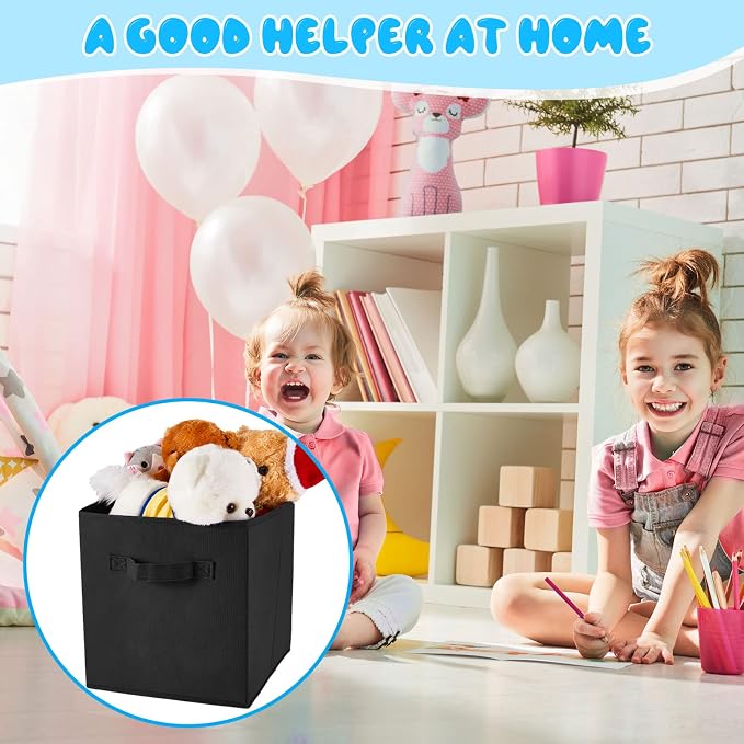 Yinder 12 Pcs Cube Storage Bin Black 10.5''x10.5''x11'' Storage Bins for Playroom Decor Colorful Bins for Kids Foldable Baskets for Nursery Organizer Boxes Fabric Boxes - Image 3