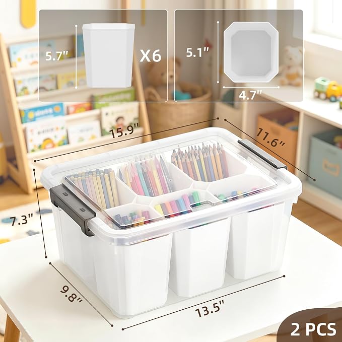 Citylife 17 QT Plastic Storage Bins Clear Storage Box with Lids Multipurpose Stackable Storage Containers for Organizing Tool, Craft, Crayon, 2 Packs - Image 2