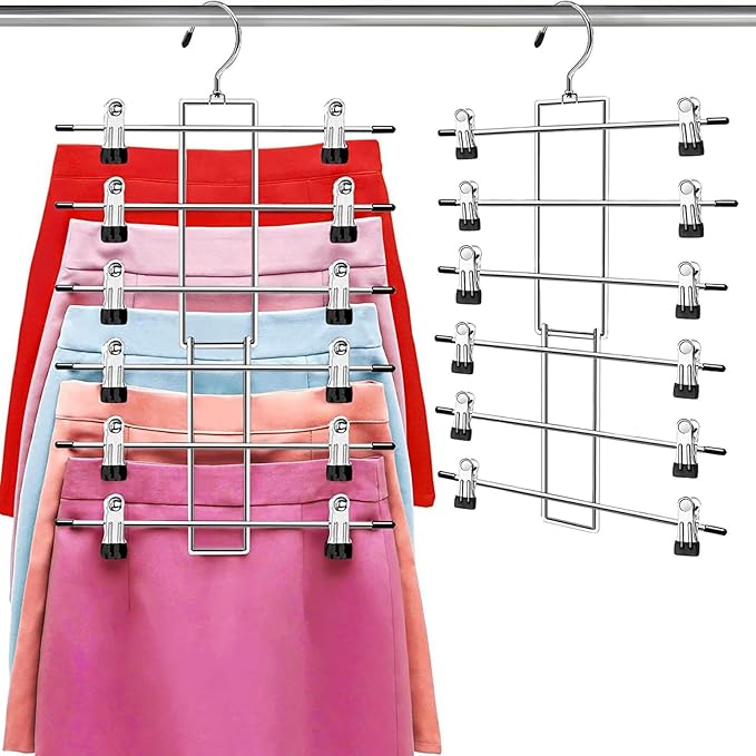 Pants Hangers with Clips,Space Saving Hanging Closet Organizer-6 Tiers Skirt Hangers with 360° Swivel Hook,Closet Organizer-Clothes Hangers by Lumigens