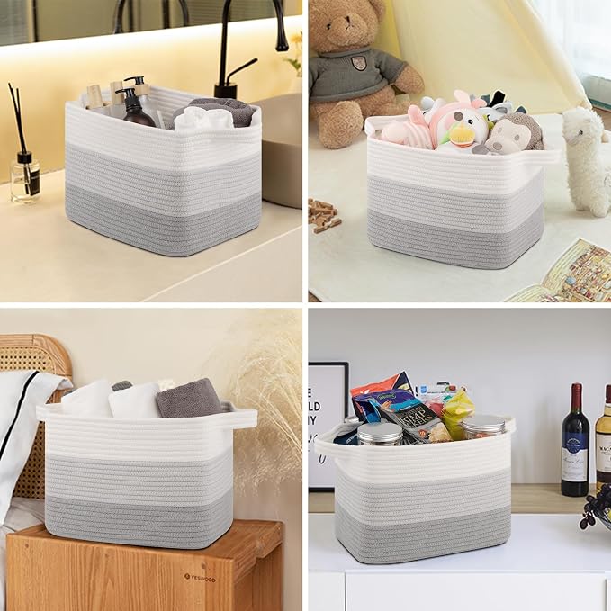 OIASKET Storage Baskets for Organizing, Woven Baskets for Shelves, Rectangle Decorative Organizer for Storage Clothes, Toy, Books, Towels Nursery Bins 3 Pack (Gradient Grey, 13"x9.85"x8.7") - Image 5