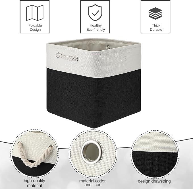 meekoo 8 Pack Collapsible Storage Bins Fabric Storage Bins Polyester Fabric Baskets with Handles Linen Closet Organizer for Shelf Home Closet Towels Toys(12 x 12 x 12 in,Black White) - Image 5