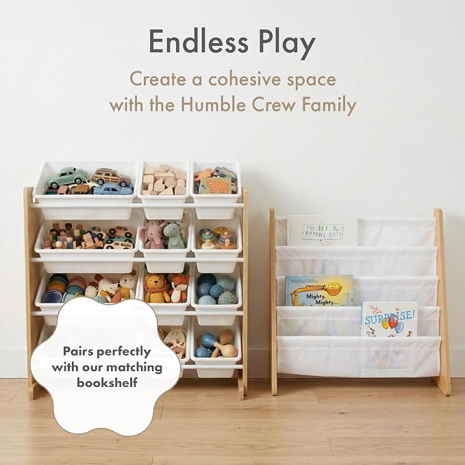 Humble Crew Kids Toy Organizer with 12 Bins, 4 Tier Storage for Playroom | Sturdy wood and steel toddler shelf, removable BPA-free containers, wall anchor anti-tip safety kit for bedroom or classroom - Image 9