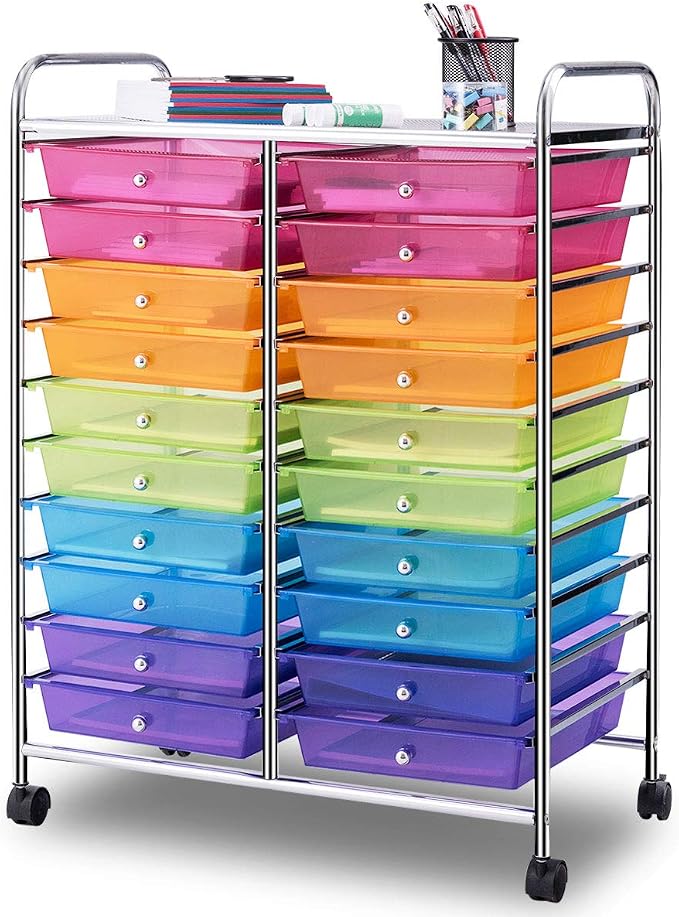 Giantex 20 Drawer Rolling Storage Cart Tools Scrapbook Paper Office School Organizer, Multicolor by Giantex