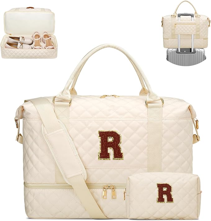 Kids Travel Duffel Overnight Bags Sleepover Bag(Beige,R) | Monogrammed Gifts for Women-Overnight Bags with Toiletry Bag-Weekender Bags with Shoe Compartment for Travel by Unknown