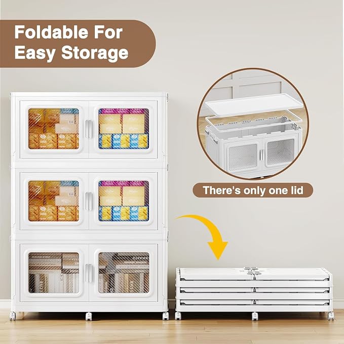 BROVIEW 300 Qt Extra Large Stackable Storage Bin with Lid, 1 Pack White | 75Gal Extra Large, Collapsible Storage Boxes with 1 Lid, Folding& Rolling Plastic Drawer, Heavy-Duty Cabinet Organization - Image 5