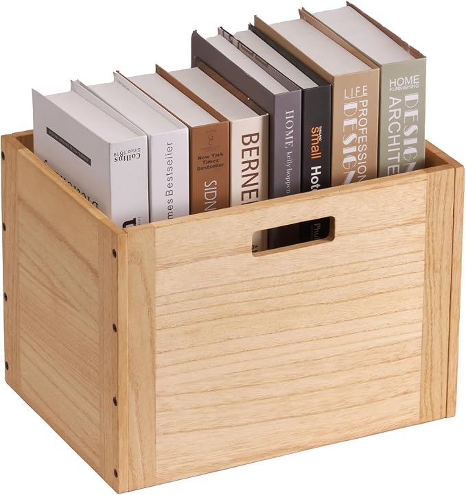 KIRIGEN Stackable Wood Storage Cube with Handles, Open Cubby Bin, Natural | Open-Front Wooden Crate Box for Books, Clothes, Shoes, Closet Storage, and Display for Home Office, Assembly Required by KIRIGEN