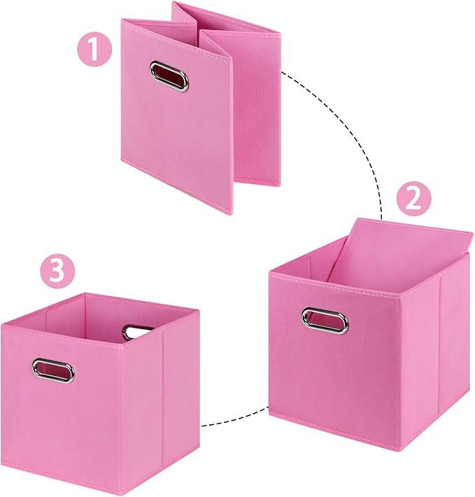 STOREONE Fabric Storage Bins Cubes Baskets Containers-(11X11X11) with Dual Handles for Shelf Closet, Nursery Home ， Bedroom Organizers, Foldable Set of 3 (Pink) - Image 6