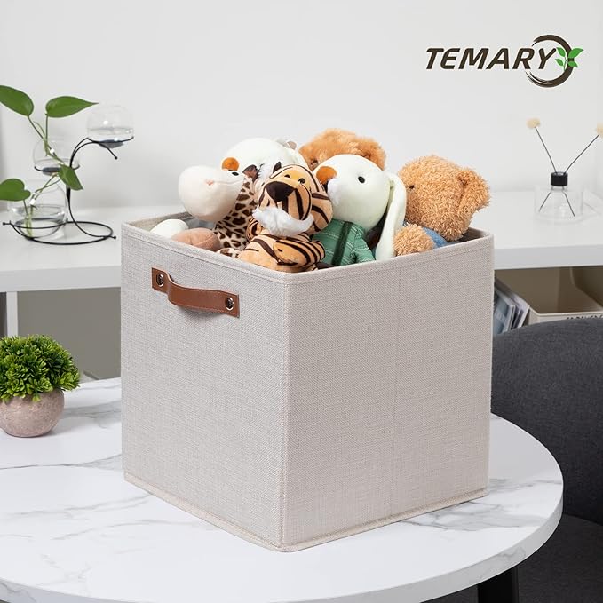 Temary Cube Storage Bins 12 Inch Storage Cubes 4PCs Fabric Organizer Bins Boxes with Handles, Sturdy Collapsible Closet Storage Organizer for Shelf, Bedroom, Cabinet (Beige, 12 x 12 x 12) - Image 5