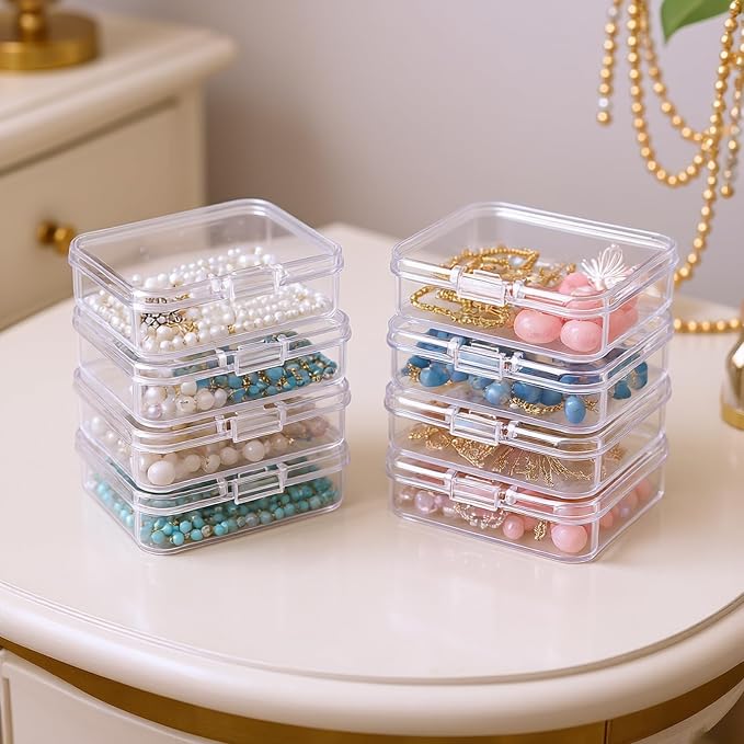 Mini Clear Plastic Storage Containers, 2.56x1.77x0.79 inch | 100 Pack, Rectangular, Hinged Lid, For Beads and Small Craft Items - Image 4