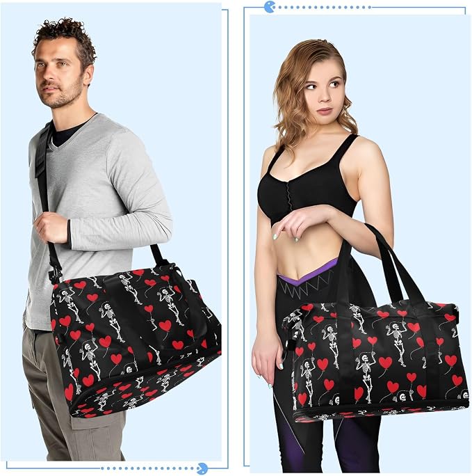 Travel Duffel Tote Bag Romantic Skull Gothic Sports Duffel Bag with Wet Pocket Weekender Overnight Bag for Women Men Gym Bag, Carry On Bag Hospital Bag for Labor and Delivery - Image 5