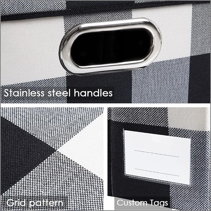 Large Collapsible Storage Bins with Lids [3-Pack] Fabric Foldable Storage Boxes Organizer Containers Baskets Cube with Cover for Home Bedroom Closet Office Black and White (17.7x11.8x11.8) - Image 5