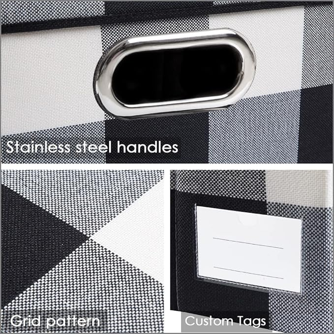 Large Collapsible Storage Bins with Lids [3-Pack] Fabric Foldable Storage Boxes Organizer Containers Baskets Cube with Cover for Home Bedroom Closet Office Black and White (17.7x11.8x11.8) - Image 5