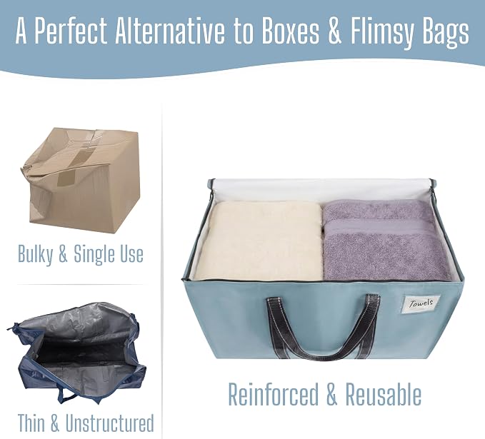 VENO 10 Pack Heavy Duty Moving Bags, Extra Large Storage Bags with Reinforced Handles & Strong Zippers, Foldable & Reusable Moving Box Alternative for Clothes & Dorm Storage - Image 5