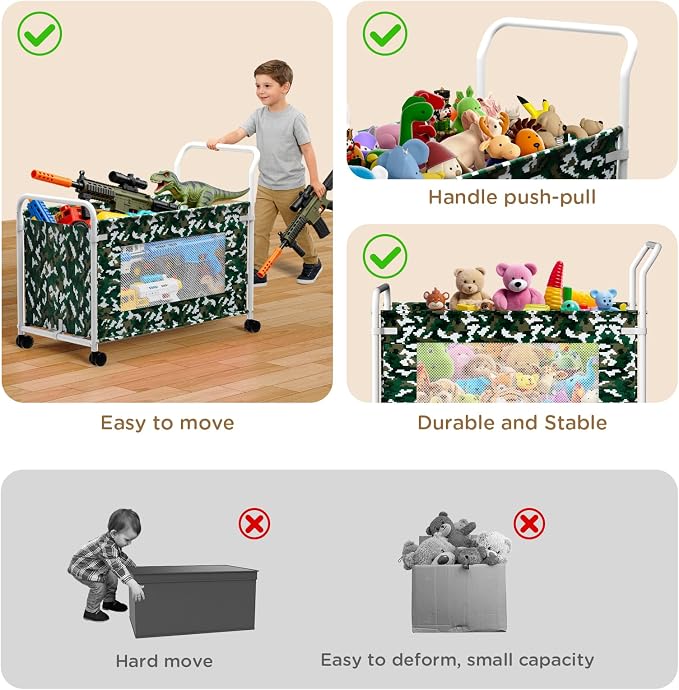 KEEGH Extra Large Toy Box for Kids, Heavy Duty Toy Storage, Camouflage | 180 L Capacity, 360° Rotating Wheels, Durable Fabric, Toy Bin for Boys and Girls, Toy Chest for Living Room, Nursery, Bedroom - Image 5