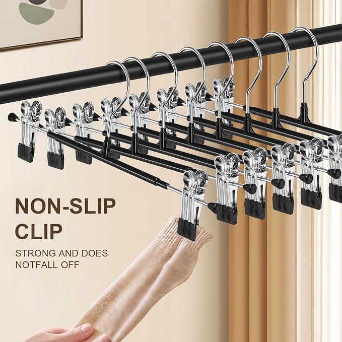 POZEAN Pants Hangers with Clips for Women 30 Pack, 12Inch Adjustable Heavy Duty Skirt Hangers, Space Saving Non-Slip Shorts Jeans Trousers Clothes Hangers, Black - Image 2