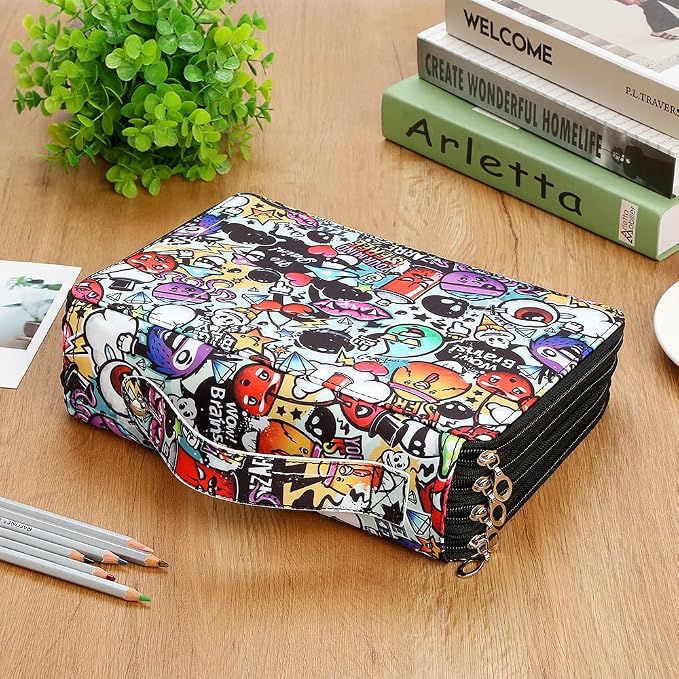 200 Slots Colored Pencil Case Organizer, 4 Layer Bag | Twill Oxford fabric,203 elastic loops,detachable handle,for travel, home storage,drawing tools,creative gifts - Image 6