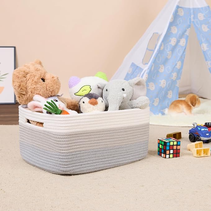 MiniArk Large Storage Baskets for Shelves, 17 x 13 x 7.5” Closet Organizers Bins for Clothes Blanket Towels, Baby Nursery, Toy Baskets Box, Woven Rope Baskets, 3 Packs Gradient Grey - Image 5