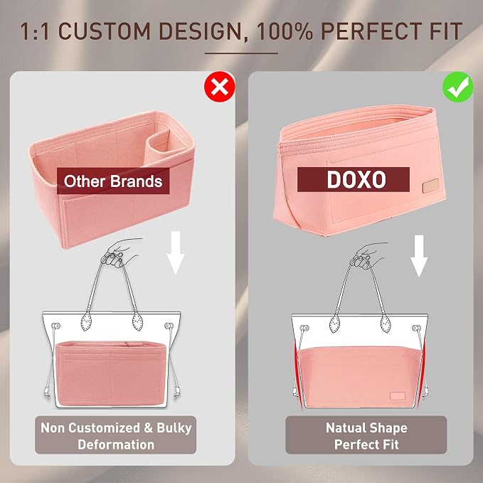 Purse Organizer Insert for Handbags & Base Shaper 2pc Set, Felt Neverfull MM Organizer Insert, Tote Bag Organizer with Zipper Pocket and Bottle Holder, Fit Speedy 30 Neverfull MM and More,Pink-L - Image 4