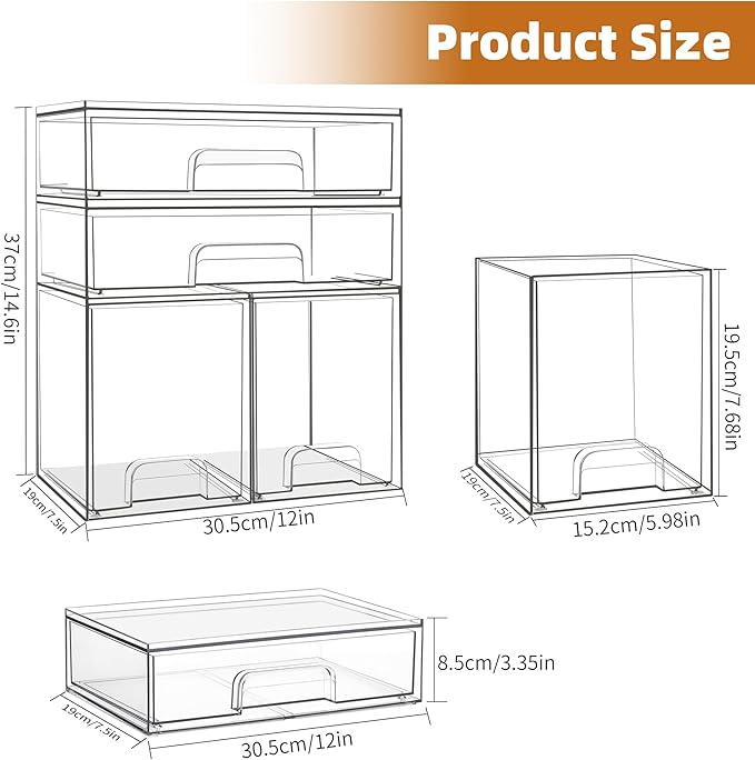 Baby Bottle Organizer, 4 Pack Stackable Storage Drawers with Labels, Clear Station Organizers Container for Pacifiers, Pump Parts, Desk Organizer Bins for Bathroom, Cabinet, Pantry, Vanity, Countertop - Image 3