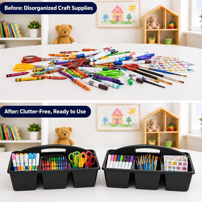 6 Pack Assorted Colors 6 Compartment Classroom Caddy with Handle Portable Plastic Storage Classroom Caddies Organizer for Classrooms Supply Teacher Office Table Desk(Black) - Image 4