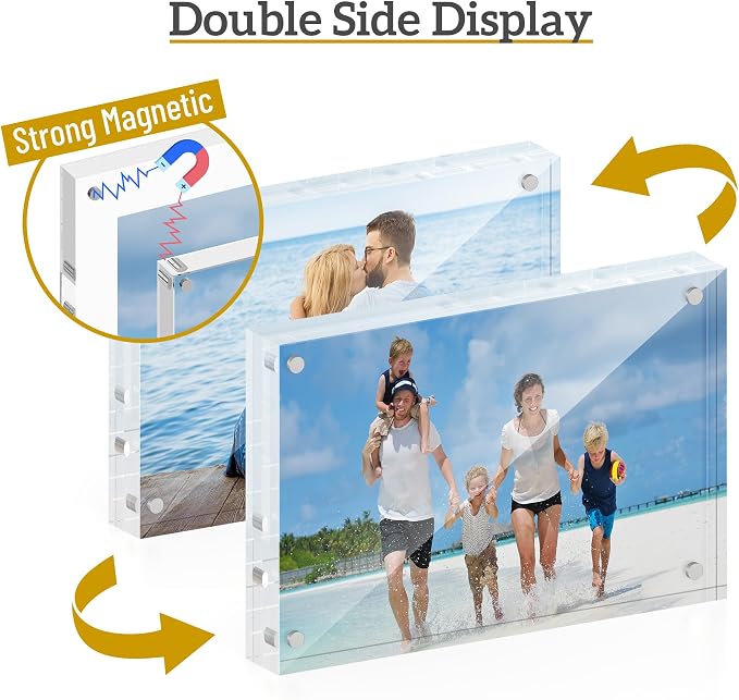 ATZYmolin 3 Pack 4x6 Acrylic Picture Frame, Magnetic Double Sided | Magnetic Double Sided Display, 20% Thicker, Frameless Clear Transparent, Self Standing with Microfiber Cloth - Image 3