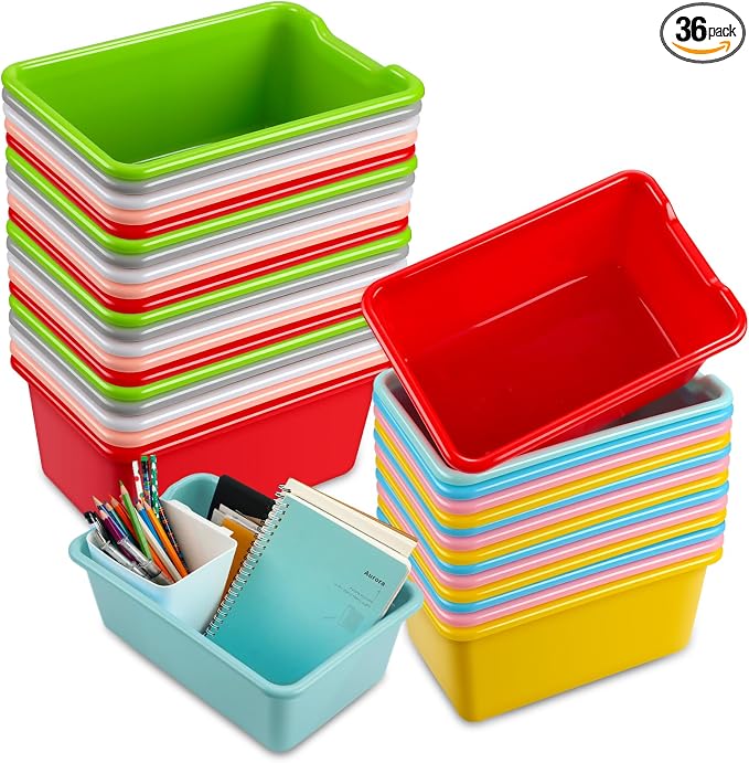 Frienda 36 Pcs Storage Bins for Classroom Plastic Cubby Bins Bulk Colorful Storage Container Multi Purpose Kids Book Toy Tray Organizer Boxes for School Library Home Office by Frienda