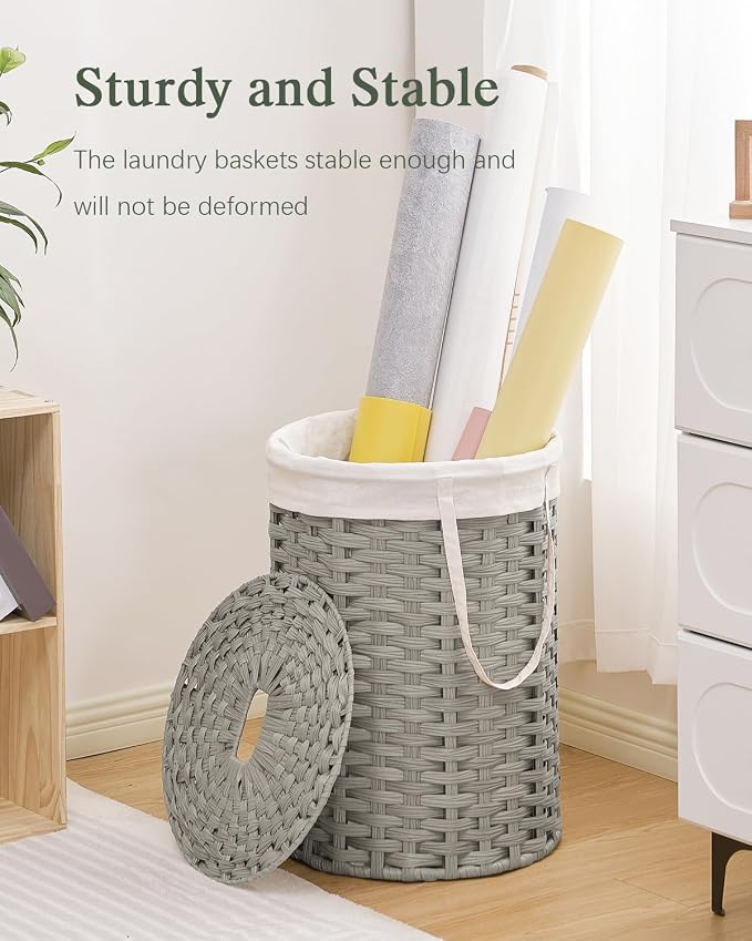 SETVSON Laundry Hamper with Lid Laundry Basket with Lid 19.0 Gal, Gray | Round Clothes Organizer with Lid, Removable Inner Liner Bag with Handles, 2 Mesh Wash Bags, Easy 5-Minute Assembly - Image 6