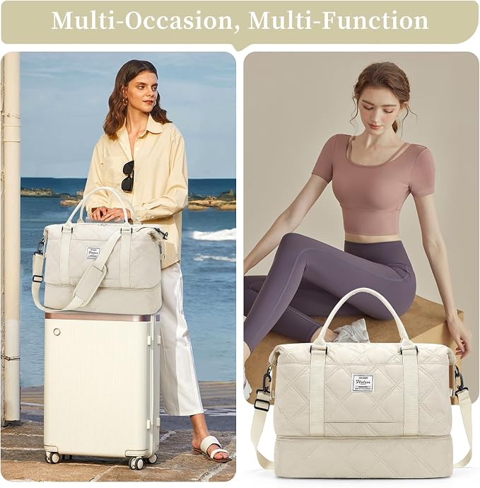 Weekender Bags for Women, Travel Duffel Bag with Shoes Compartment | Overnight Bag with Toiletry Bag, Carry on Personal Item Bag for Travel Business Trips Sport Hospital,Quilted Travel Bag Set - Image 6