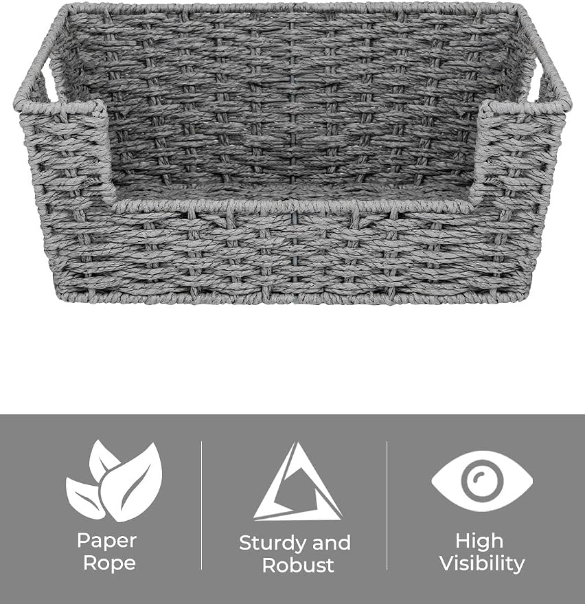 StorageWorks Pantry Baskets for Organizing, Woven Baskets, Round Paper Rope | Pantry Baskets for Patato and Onion Storage, Stackable Wicker Basket Organizer for Shelf, Woven Basket for Storage, 2-Pack - Image 3