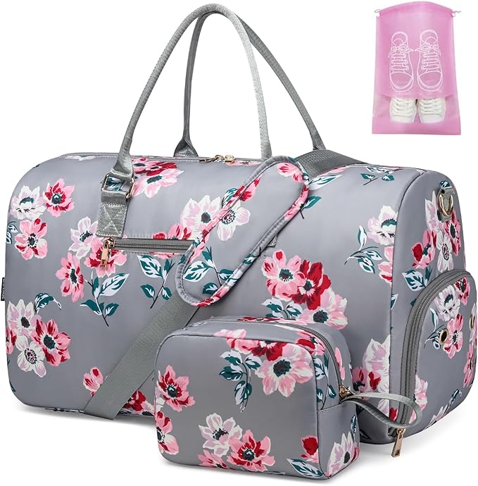 Duffle Bag for Travel, Weekender Bag with Shoe Compartment, Carry On Overnight Bag for Women with Toiletry Bag, Gym Bag with Wet Pocket, Hospital Bags for Labor and Delivery Beige by BAVERGE