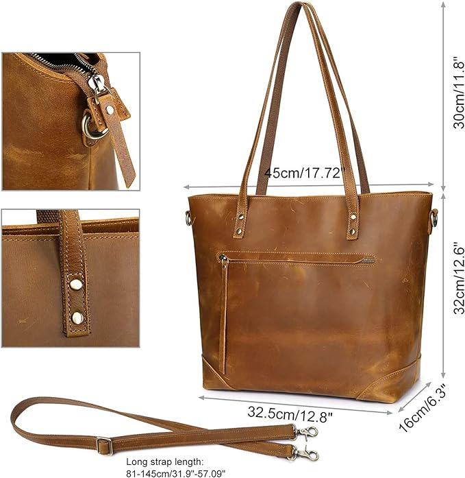 S-ZONE Vintage Genuine Leather Shoulder Bag Work Totes for Women Large | Top Grain Leather, Purse Handbag, Fits Laptop Documents, Luggage Sleeve, Multi Pockets, Work Travel Everyday - Image 5